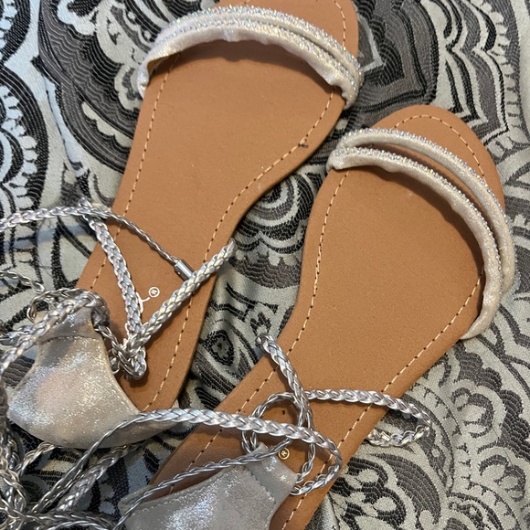 Silver rhinestone tie up Hercules string sandals - Picture 5 of 8